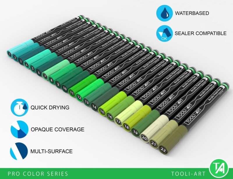 TOOLI-ART 22 assorterede greens pro Color Series specialmarkørsæt (0,7 mm EKSTRA FIN) - Billede 2