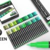 TOOLI-ART 22 Assorted Greens Pro Color Series Specialty Markers Set (0.7mm EXTRA FINE)