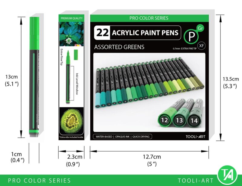 TOOLI-ART 22 assorterede greens pro Color Series specialmarkørsæt (0,7 mm EKSTRA FIN) - Billede 7
