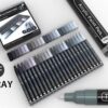 TOOLI-ART 22 Tons de gris assortis Pro Color Series Specialty Markers Set (0,7 mm EXTRA FIN)