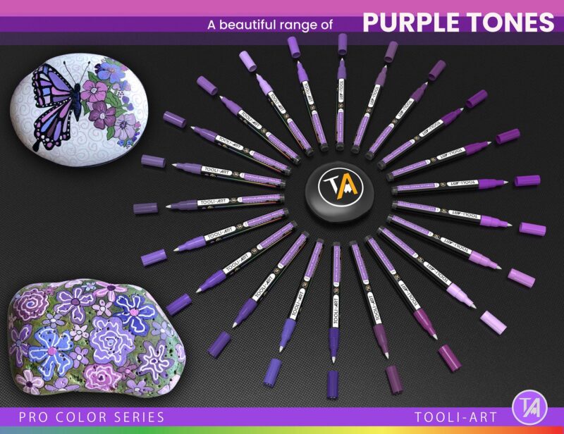 TOOLI-ART 22 Assorted Purple Tones Pro Color Series Specialty Markers Set (0.7mm EXTRA FINE) - Afbeelding 3