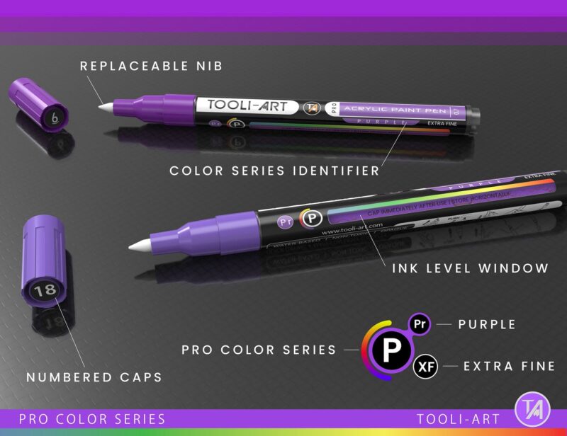 TOOLI-ART 22 Assorted Purple Tones Pro Color Series Specialty Markers Set (0.7mm EXTRA FINE) - Afbeelding 8